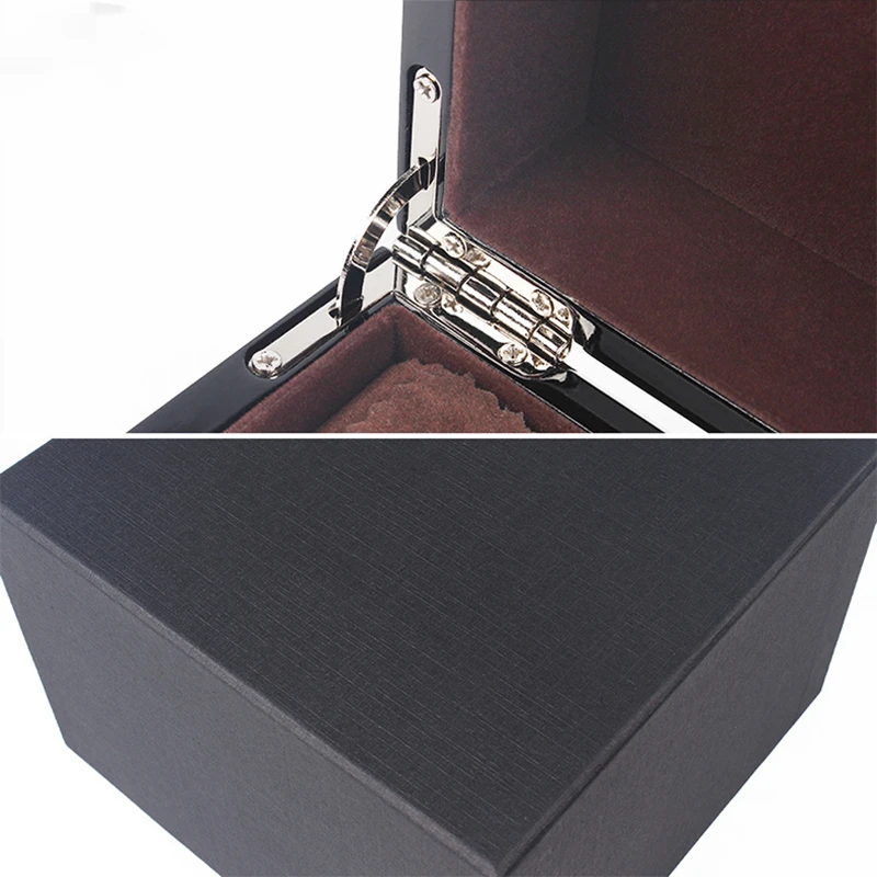 luxury black piano lacquer high gloss wood packaging case custom logo watch gift storage box with metal plate luxury black piano lacquer high gloss wood packaging case custom logo watch gift storage box with metal plate