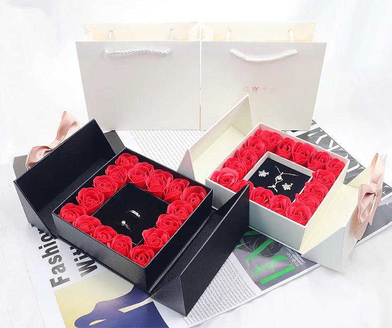 double door jewelry rose box valentine's day gift box with bow tie for necklace pendant ring earring lipstick packaging box double door jewelry rose box valentine's day gift box with bow tie for necklace pendant ring earring lipstick packaging box