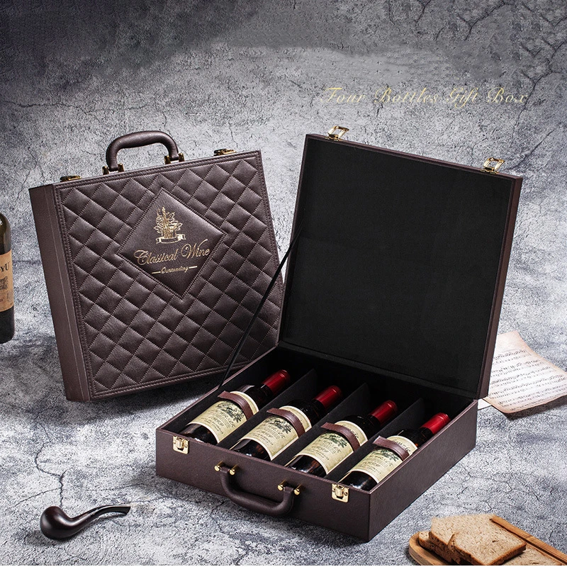 custom logo luxury pu leather red wine liquor gift display packaging storage case with accessories custom logo luxury pu leather red wine liquor gift display packaging storage case with accessories