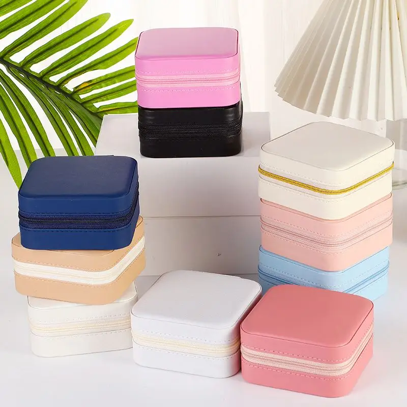 promotion mini jewelry case small jewelry storage box with zipper square pu leather jewelry box case promotion mini jewelry case small jewelry storage box with zipper square pu leather jewelry box case