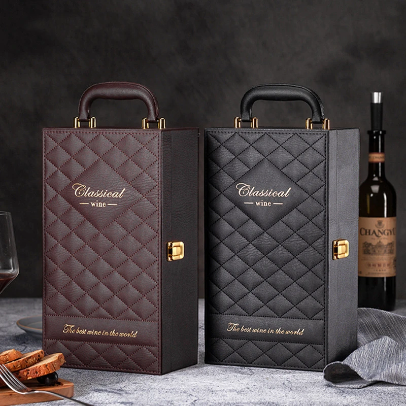 custom logo luxury pu leather red wine liquor gift display packaging storage case with accessories custom logo luxury pu leather red wine liquor gift display packaging storage case with accessories