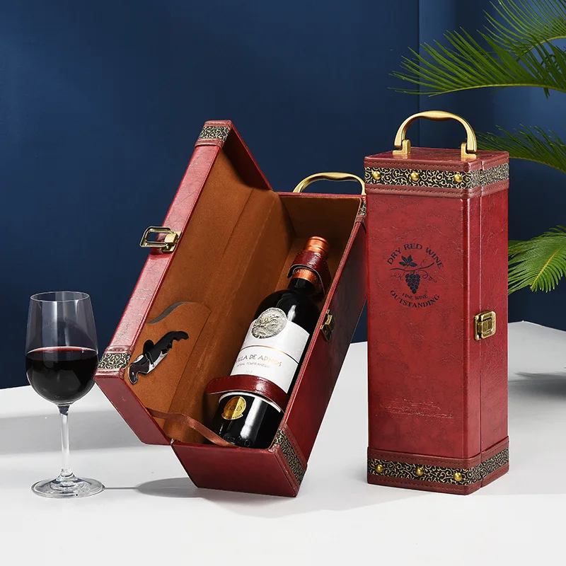 wholesale pu leather single wine bottle gift packaging box luxury champagne brandy liquor display storage case with accessories wholesale pu leather single wine bottle gift packaging box luxury champagne brandy liquor display storage case with accessories
