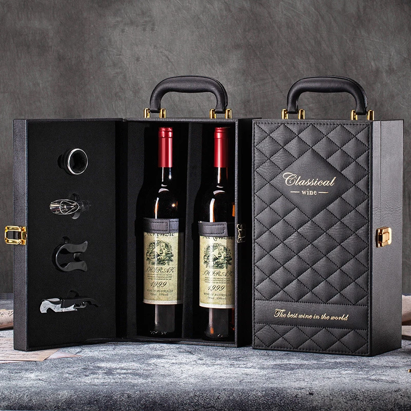 custom logo luxury pu leather red wine liquor gift display packaging storage case with accessories custom logo luxury pu leather red wine liquor gift display packaging storage case with accessories