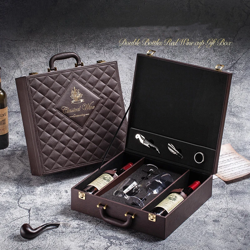 custom logo luxury pu leather red wine liquor gift display packaging storage case with accessories custom logo luxury pu leather red wine liquor gift display packaging storage case with accessories
