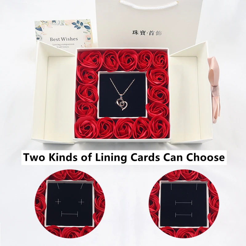 double door jewelry rose box valentine's day gift box with bow tie for necklace pendant ring earring lipstick packaging box double door jewelry rose box valentine's day gift box with bow tie for necklace pendant ring earring lipstick packaging box