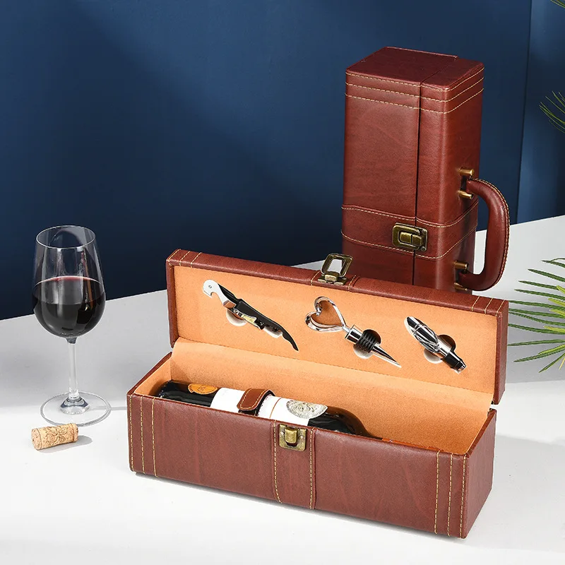 wholesale pu leather single wine bottle gift packaging box luxury champagne brandy liquor display storage case with accessories wholesale pu leather single wine bottle gift packaging box luxury champagne brandy liquor display storage case with accessories