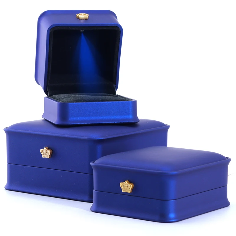 2024 luxury crown led light rectangle jewelry packaging box handmade for bracelet necklace ring blue jewelery storage box 2024 luxury crown led light rectangle jewelry packaging box handmade for bracelet necklace ring blue jewelery storage box