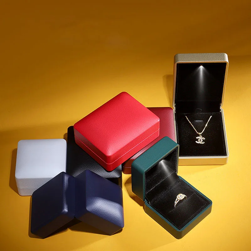 custom logo led ring pendant necklace jewellery storage packaging gift case jewelry box with light custom logo led ring pendant necklace jewellery storage packaging gift case jewelry box with light