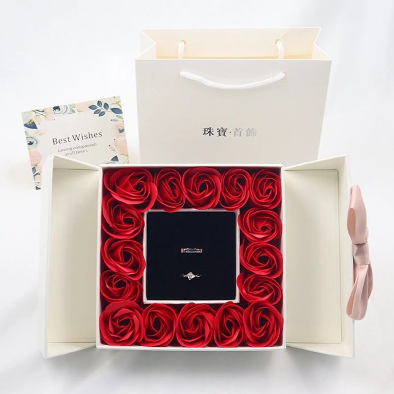 double door jewelry rose box valentine's day gift box with bow tie for necklace pendant ring earring lipstick packaging box double door jewelry rose box valentine's day gift box with bow tie for necklace pendant ring earring lipstick packaging box