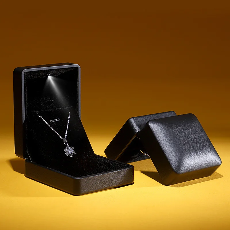 custom logo led ring pendant necklace jewellery storage packaging gift case jewelry box with light custom logo led ring pendant necklace jewellery storage packaging gift case jewelry box with light