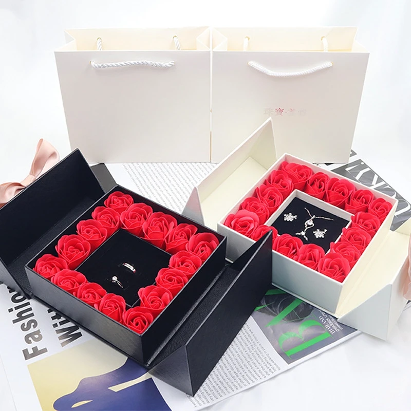 double door jewelry rose box valentine's day gift box with bow tie for necklace pendant ring earring lipstick packaging box double door jewelry rose box valentine's day gift box with bow tie for necklace pendant ring earring lipstick packaging box