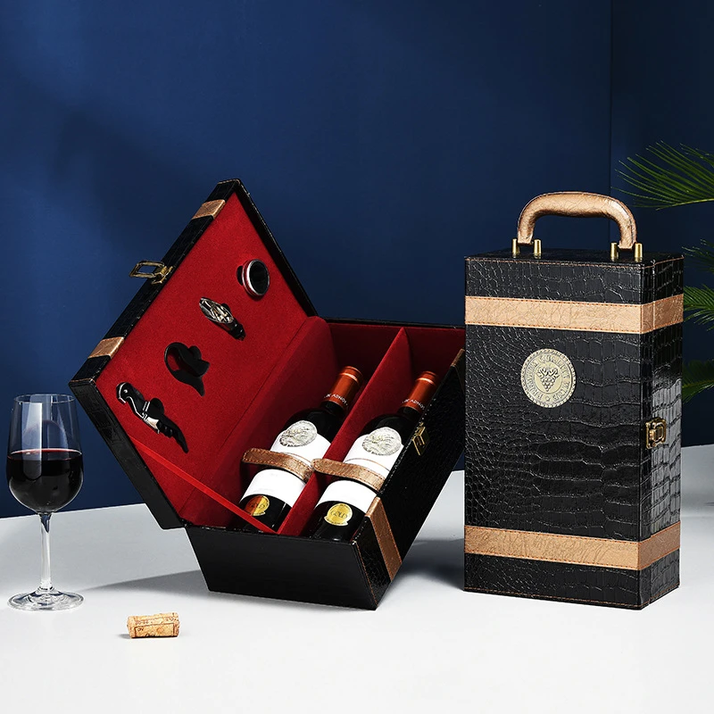 factory wholesale stock pu leather red wine gift packaging box luxury spirit champagne brandy liquor display storage case factory wholesale stock pu leather red wine gift packaging box luxury spirit champagne brandy liquor display storage case