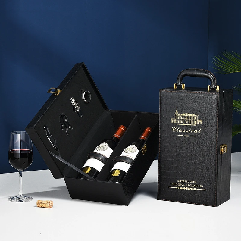 factory wholesale stock pu leather red wine gift packaging box luxury spirit champagne brandy liquor display storage case factory wholesale stock pu leather red wine gift packaging box luxury spirit champagne brandy liquor display storage case