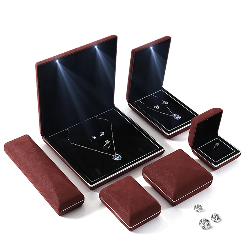 luxury led light suede ring pendant jewellery box wholesale microfiber jewelry necklace bracelet gift display storage case luxury led light suede ring pendant jewellery box wholesale microfiber jewelry necklace bracelet gift display storage case