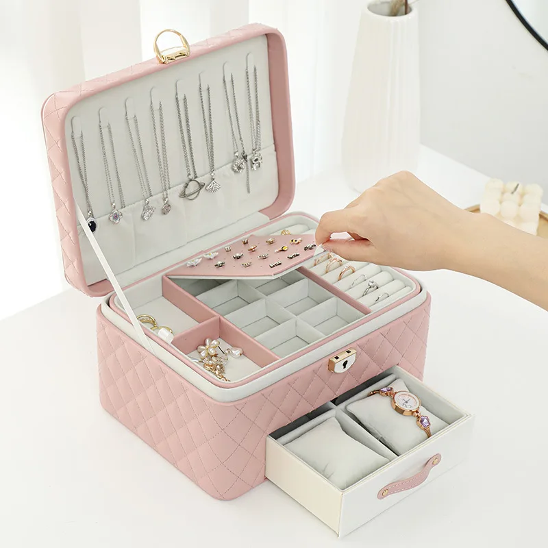 wholesale large custom pu leather jewelry necklace earring storage organizer case box with lock wholesale large custom pu leather jewelry necklace earring storage organizer case box with lock