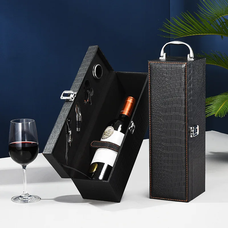 wholesale pu leather single wine bottle gift packaging box luxury champagne brandy liquor display storage case with accessories wholesale pu leather single wine bottle gift packaging box luxury champagne brandy liquor display storage case with accessories