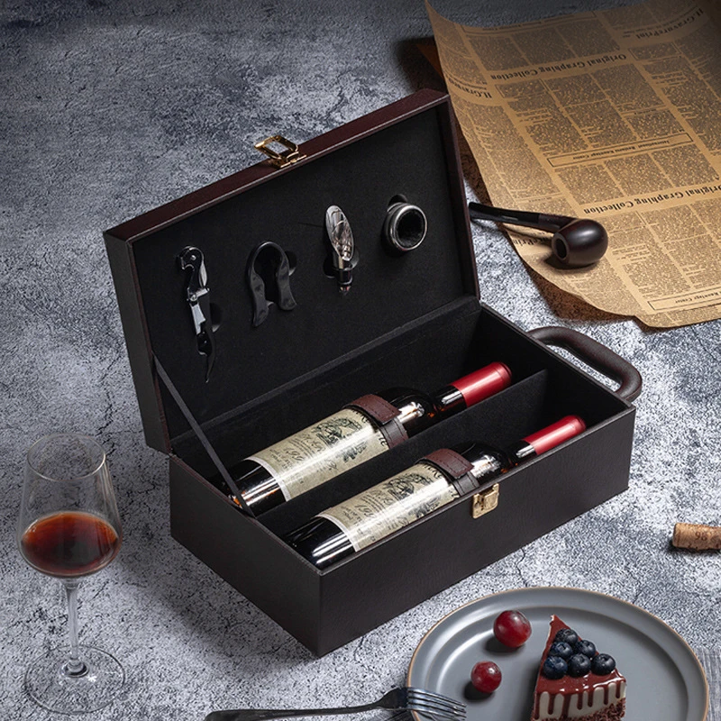 custom logo luxury pu leather red wine liquor gift display packaging storage case with accessories custom logo luxury pu leather red wine liquor gift display packaging storage case with accessories