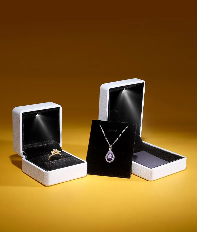 custom logo led ring pendant necklace jewellery storage packaging gift case jewelry box with light custom logo led ring pendant necklace jewellery storage packaging gift case jewelry box with light