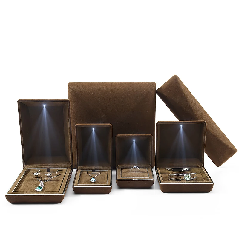 luxury led light suede ring pendant jewellery box wholesale microfiber jewelry necklace bracelet gift display storage case luxury led light suede ring pendant jewellery box wholesale microfiber jewelry necklace bracelet gift display storage case