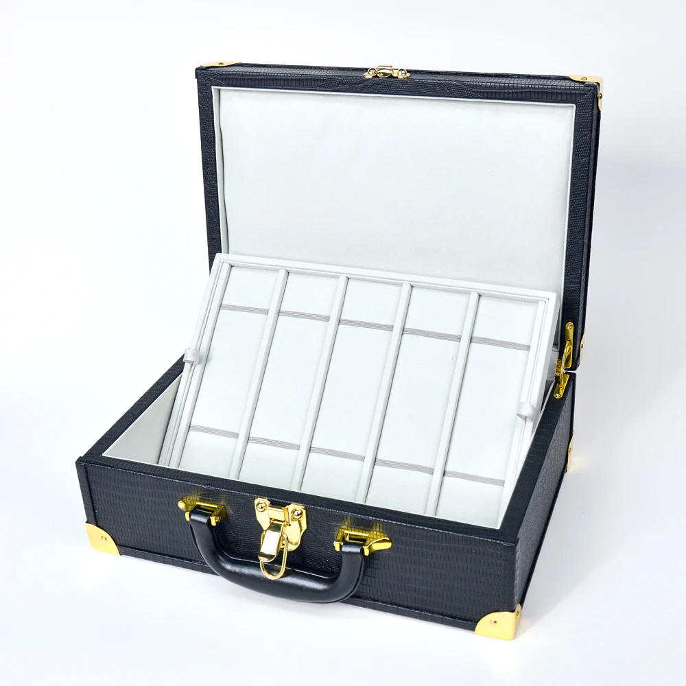wholesale luxury black pu leather watch suitcase display box custom high end handmade square storage solution wholesale luxury black pu leather watch suitcase display box custom high end handmade square storage solution